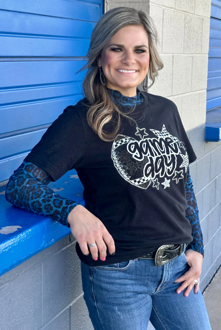 Sterling Kreek Sideline Spirit Blue Mesh Top