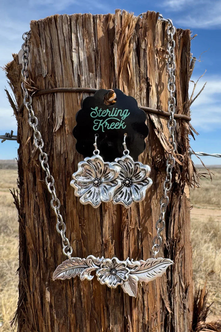 Sterling Kreek Tooled Flower Dangle Earrings