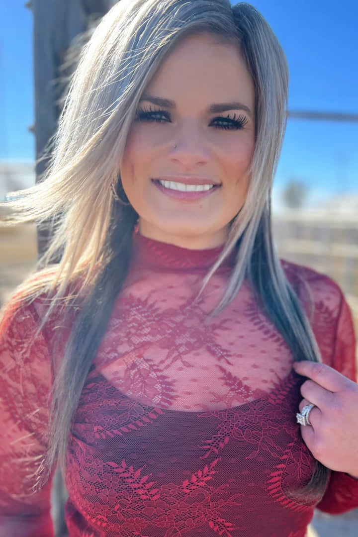 Sterling Kreek Write It In Red Lace Top