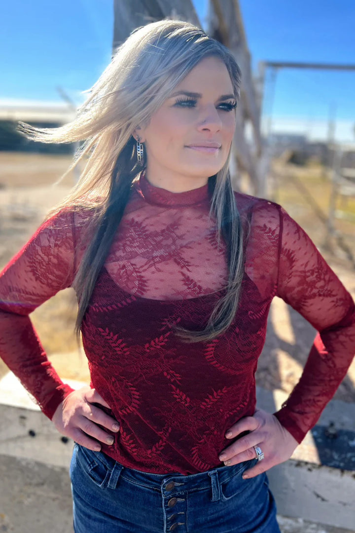 Sterling Kreek Write It In Red Lace Top