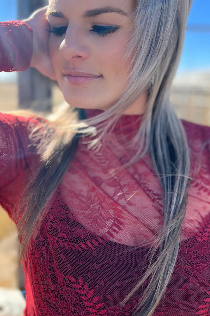 Sterling Kreek Write It In Red Lace Top