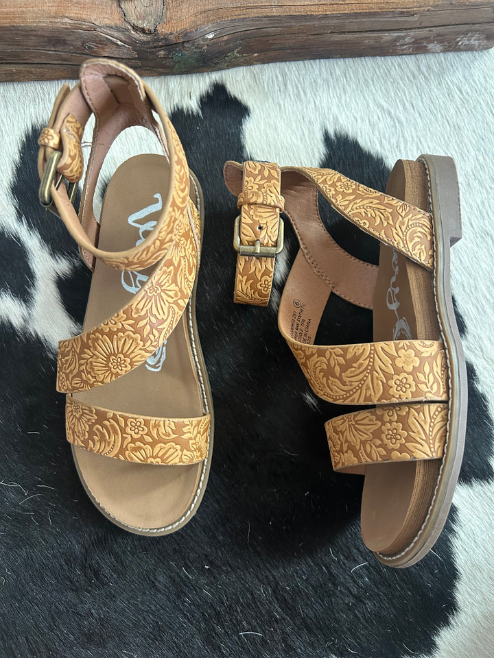 Sylvie Tan Tooled Strap Sandals