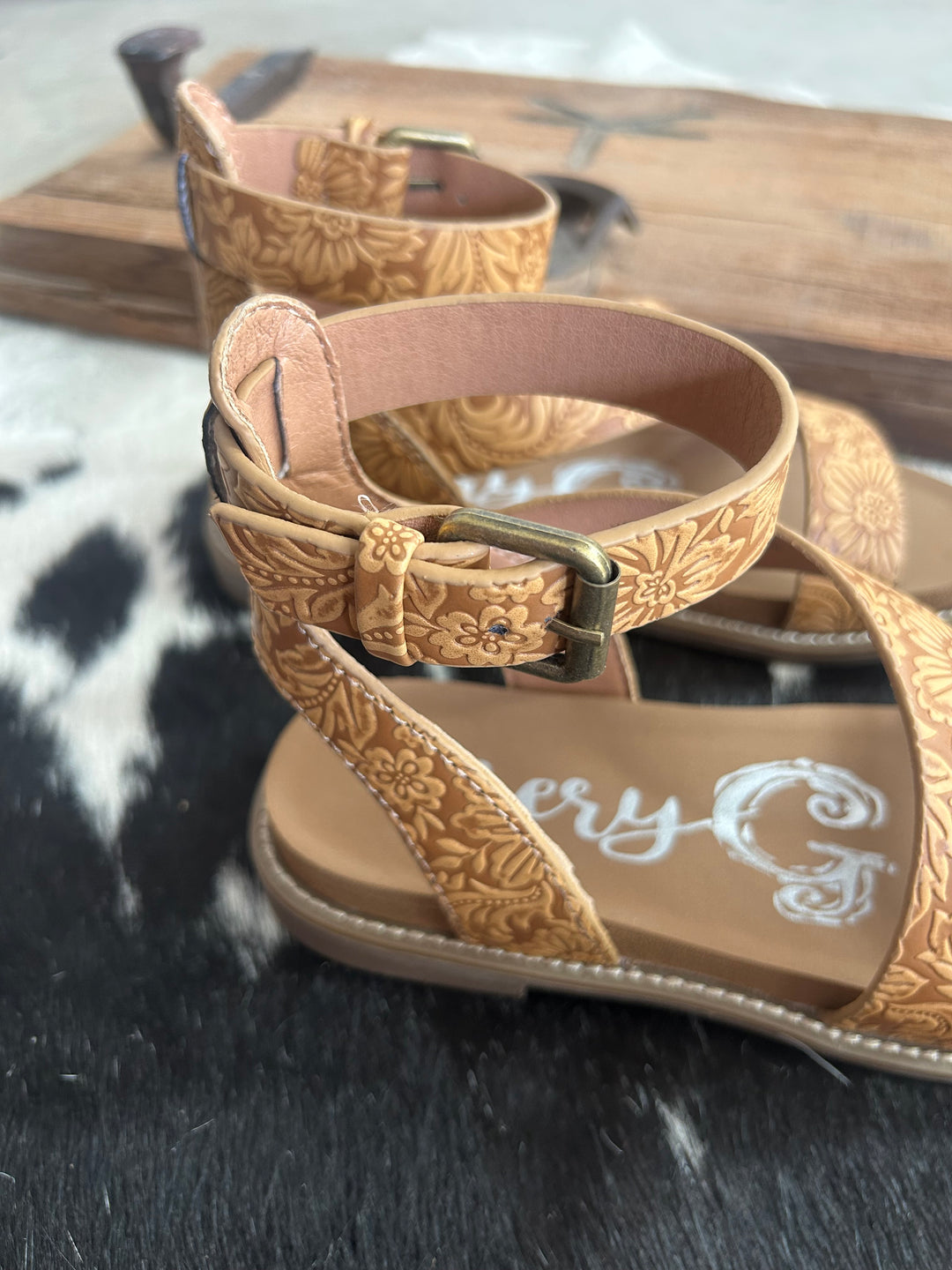 Sylvie Tan Tooled Strap Sandals