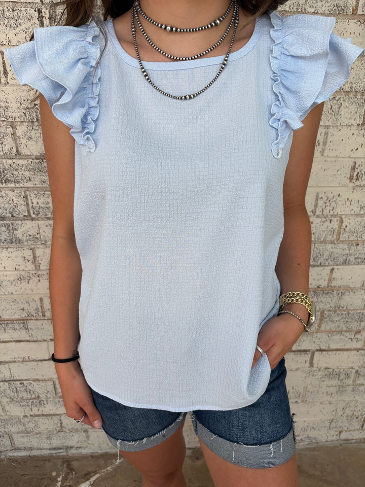 Textured Bow Frilled Butterfly Sleeve Blouse-3 Colors*