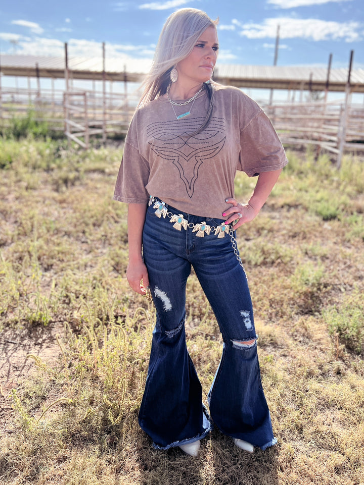 ThunderBird Chain Link Concho Belt With Turquoise Stone | gussieduponline