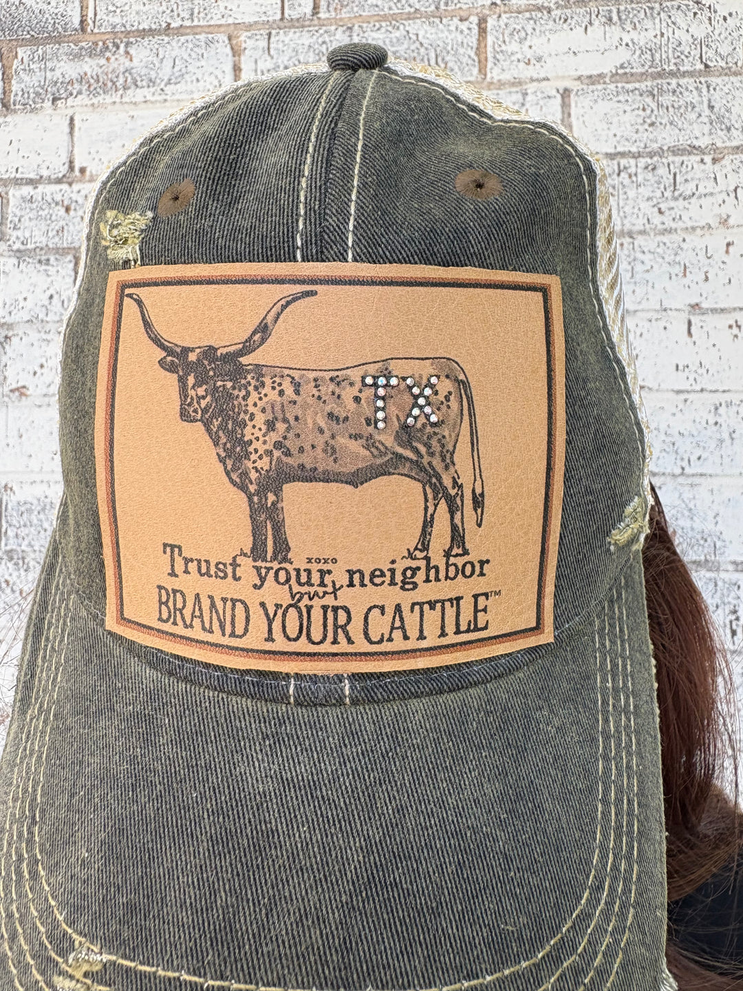 Trust Your Neighbor But Brand Your Cattle TX Brand Longhorn Cap