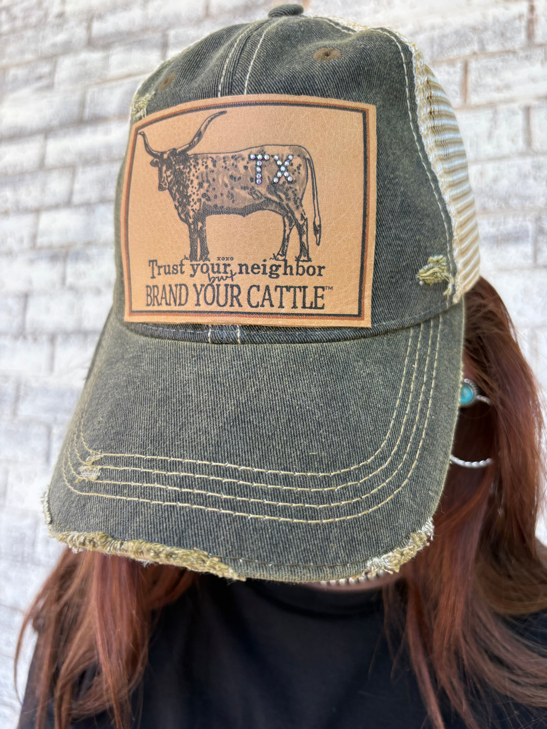 Trust Your Neighbor But Brand Your Cattle TX Brand Longhorn Cap