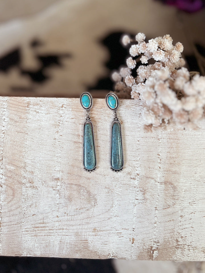 Turquoise Stone Post & Dangle Earrings | gussieduponline