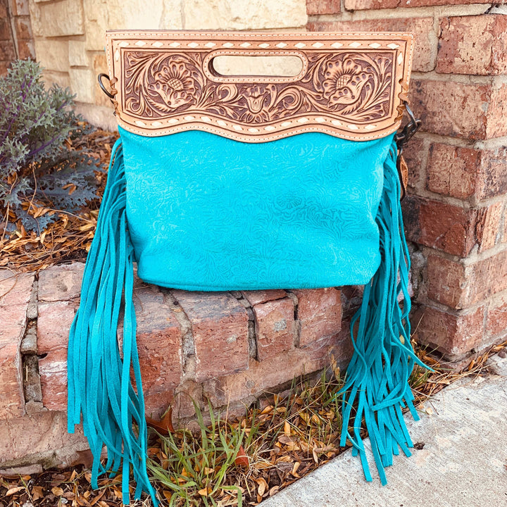 Turquoise Sweet Suede Serenade Clutch | gussieduponline
