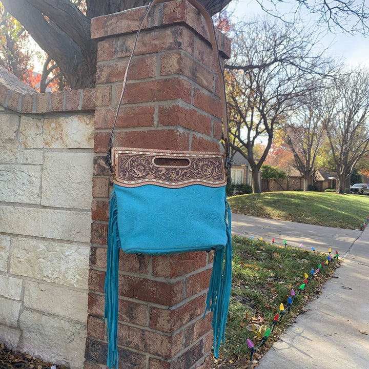 Turquoise Sweet Suede Serenade Clutch | gussieduponline