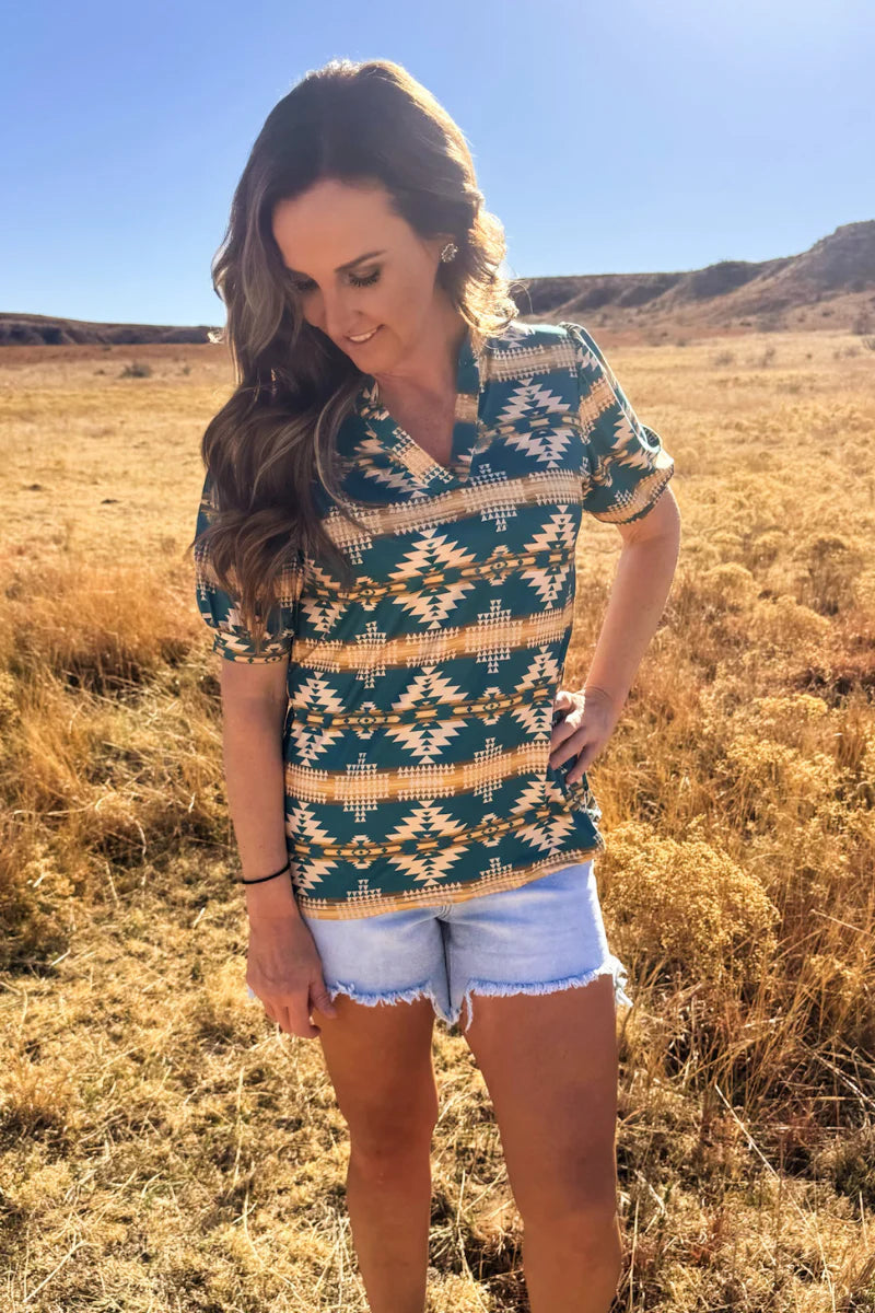Sterling Kreek Turquoise Twist Aztec Top