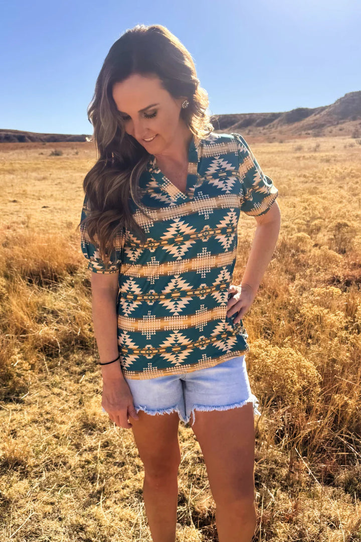 Sterling Kreek Turquoise Twist Aztec Top