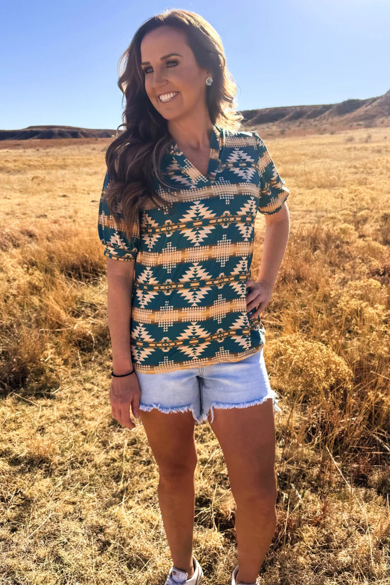 Sterling Kreek Turquoise Twist Aztec Top