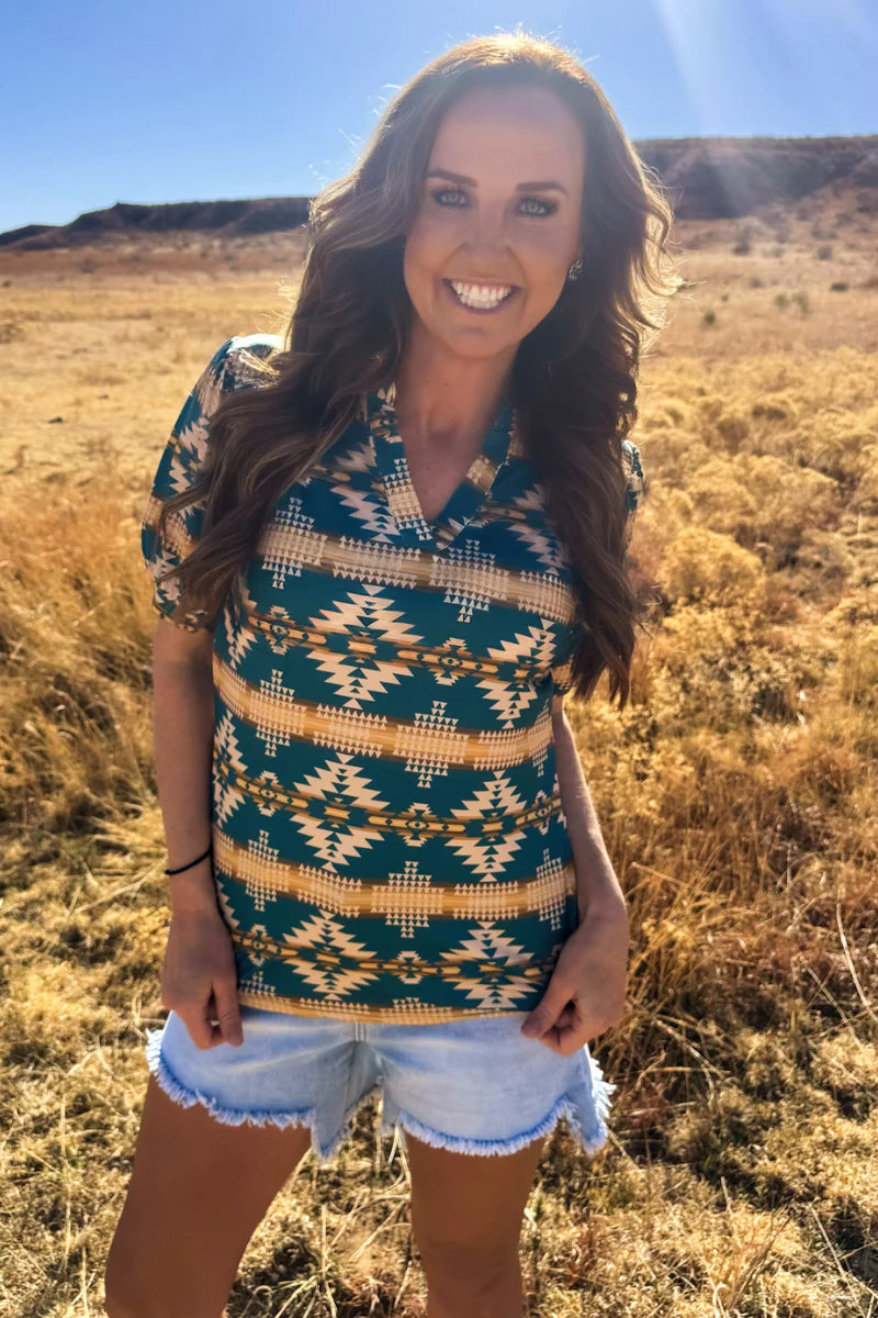 Sterling Kreek Turquoise Twist Aztec Top