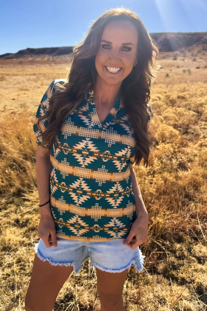 Sterling Kreek Turquoise Twist Aztec Top