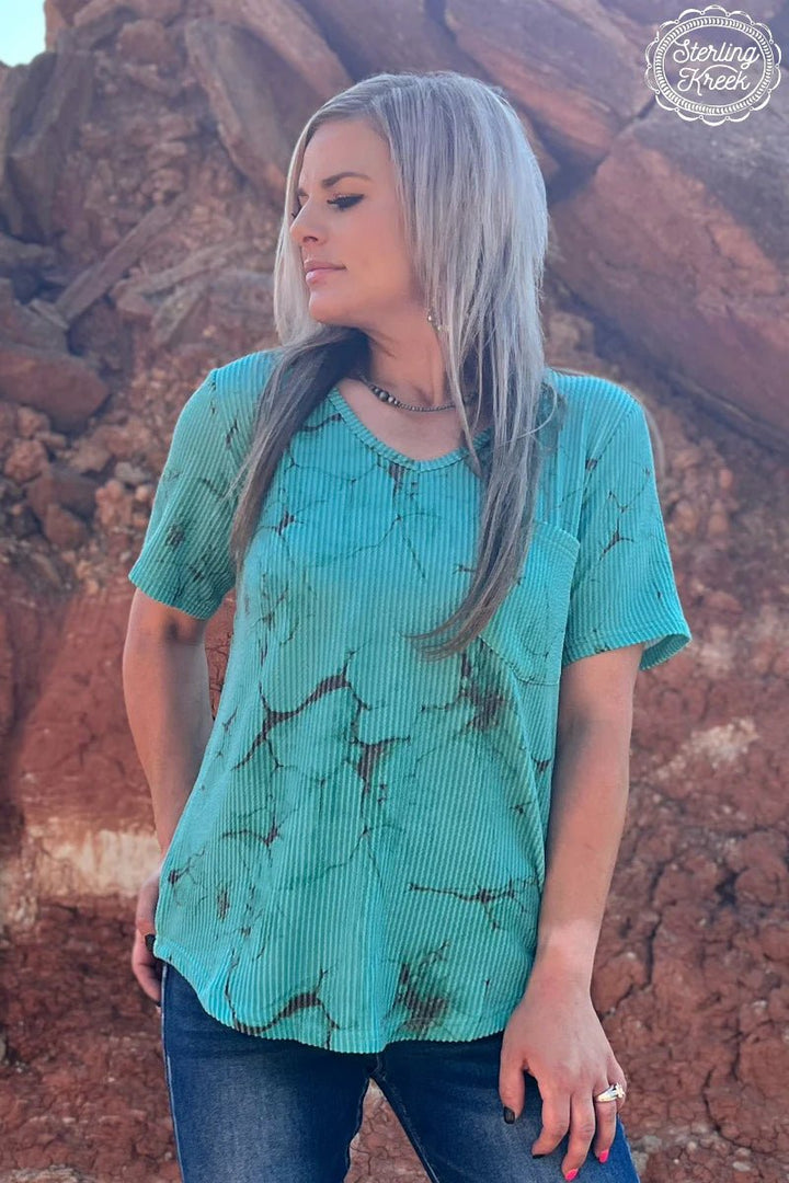 Sterling Kreek Turquoise Herd V-Neck Top | gussieduponline