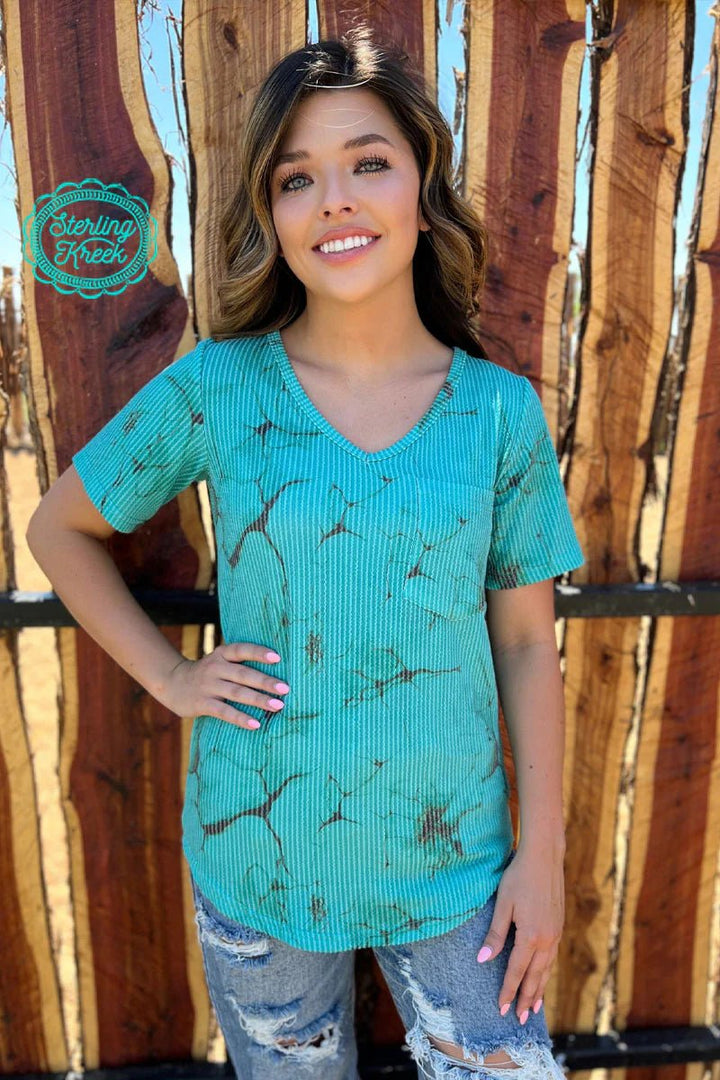Sterling Kreek Turquoise Herd V-Neck Top | gussieduponline