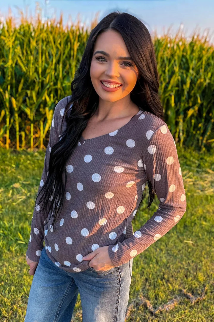 Prairie Polka Dot Chocolate Brown Top