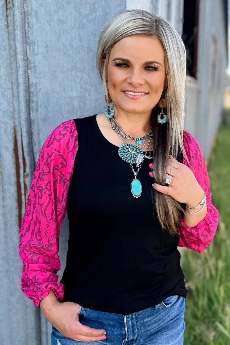 Sterling Kreek Cowgirls Like Us Bubble Sleeve Top | gussieduponline