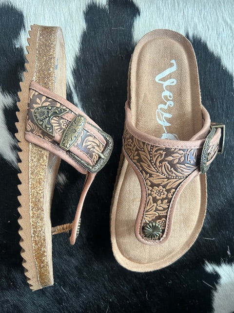 Very G Tan Tooled Texas Sandals