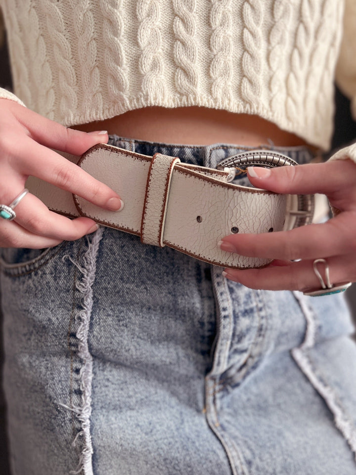 Vintage Wide Distressed Leather Belt | gussieduponline