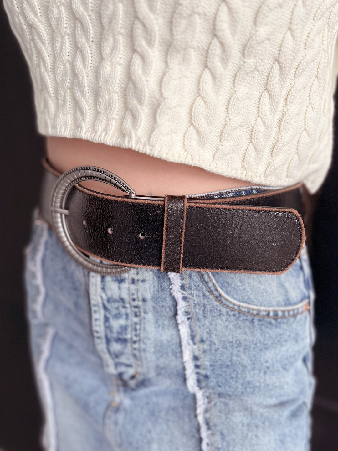 Vintage Wide Distressed Leather Belt