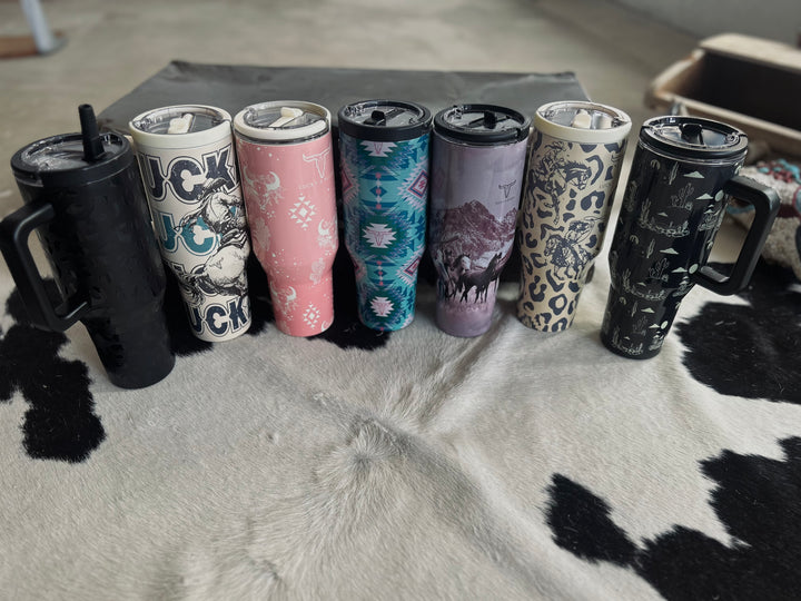 Western Print 40 oz. Tumblers w/Handle- 7 designs*