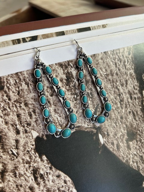 Western Teardrop Concho Turquoise Earrings
