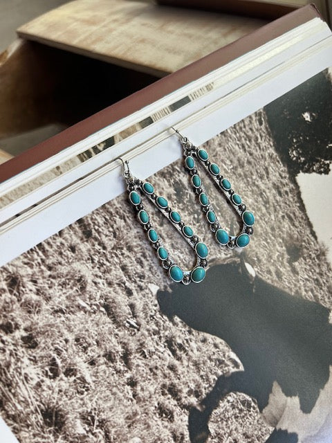 Western Teardrop Concho Turquoise Earrings