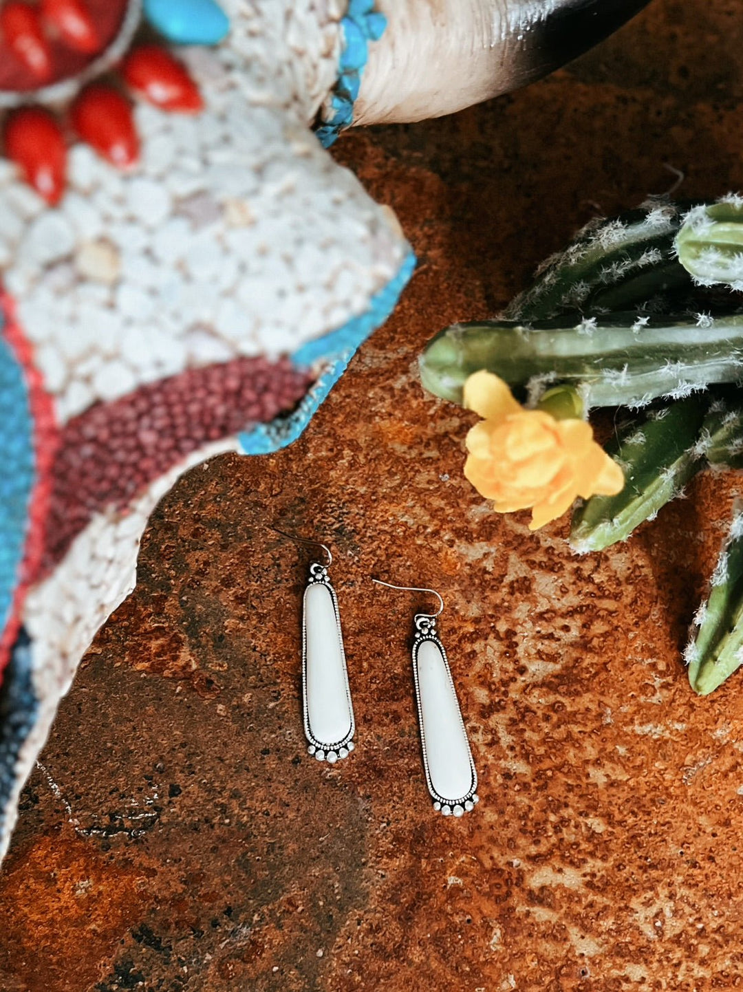 White Turquoise Stone Dangle Earring | gussieduponline