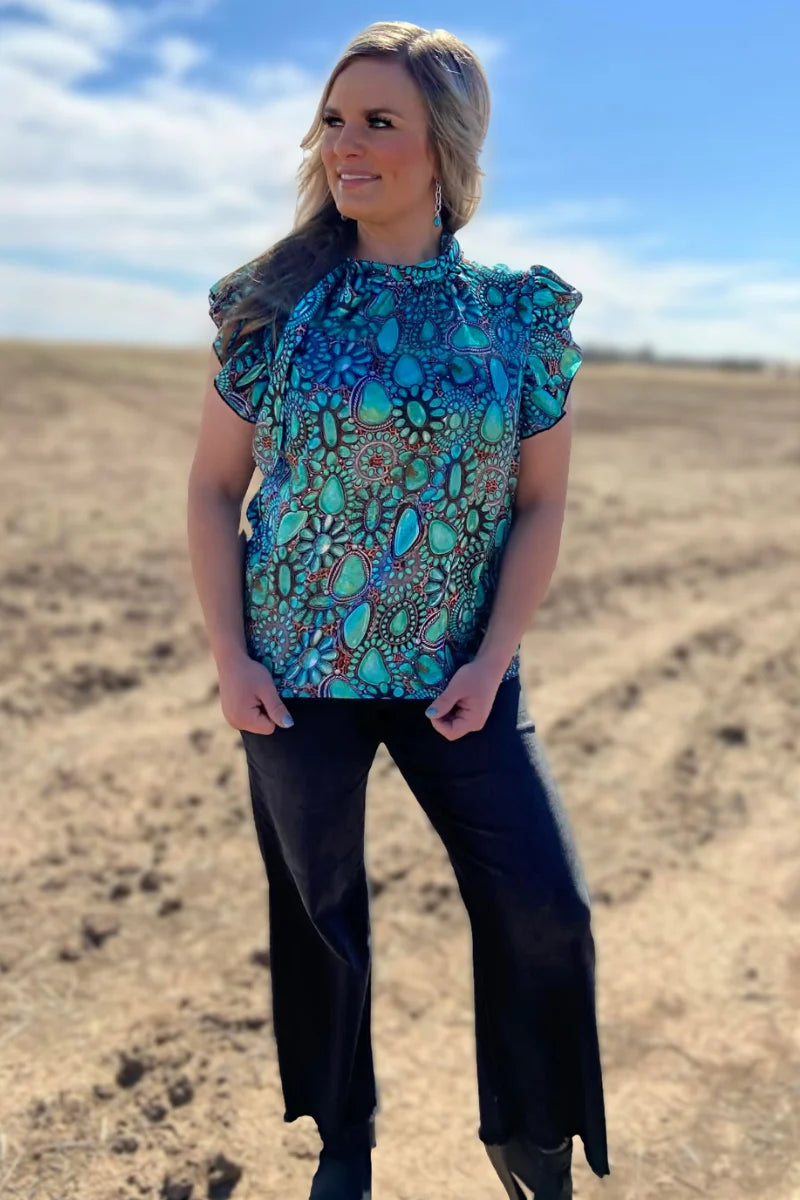 Sterling Kreek Wild Charm Turquoise Top