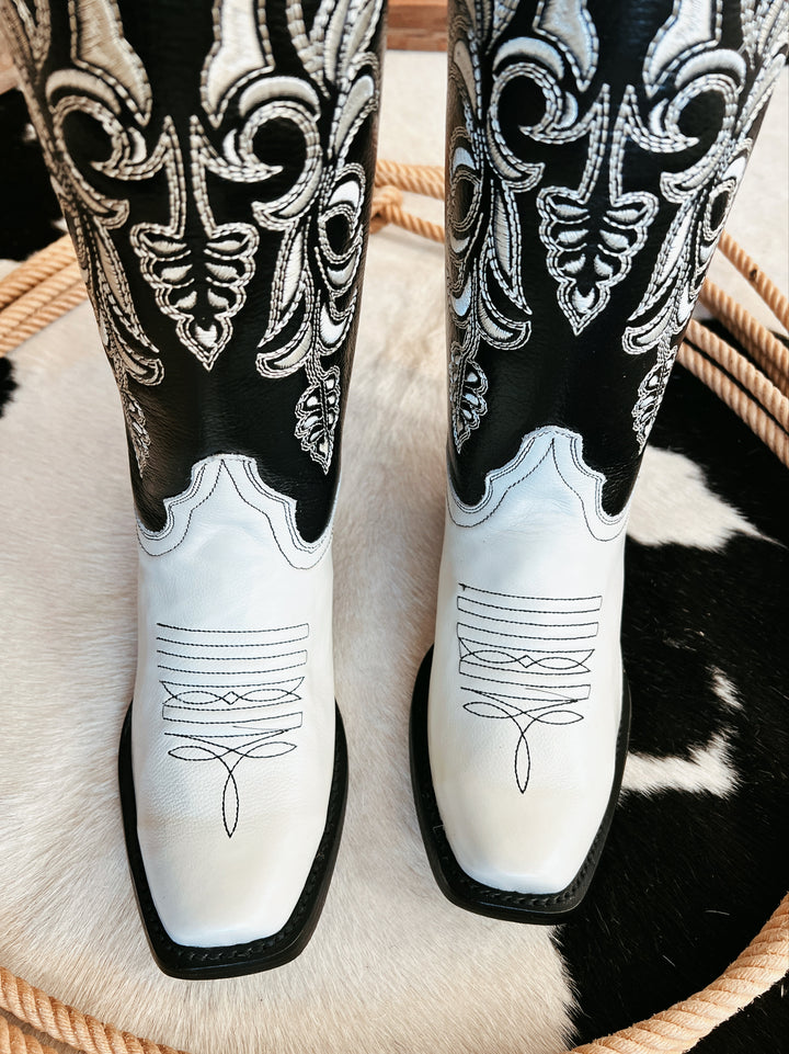 Women's Black and White Retro Boots | gussieduponline