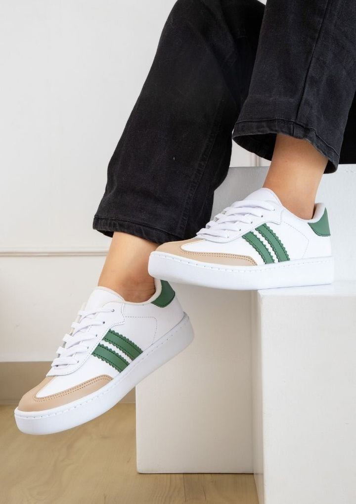 Women's Double Stripe Green Sneakers | gussieduponline