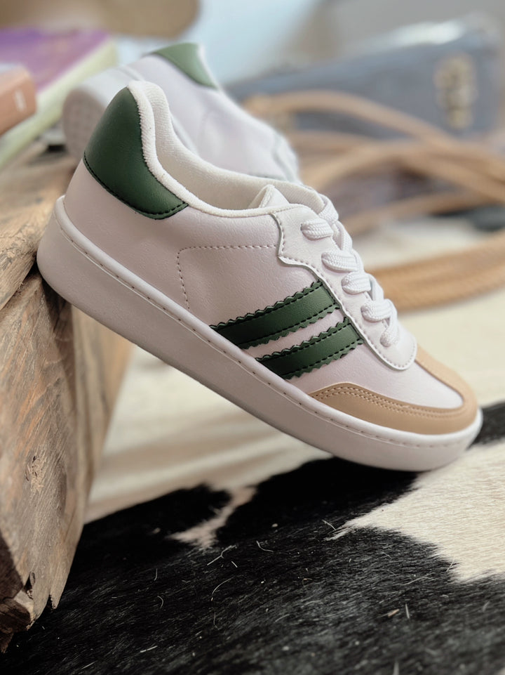 Women's Double Stripe Green Sneakers | gussieduponline