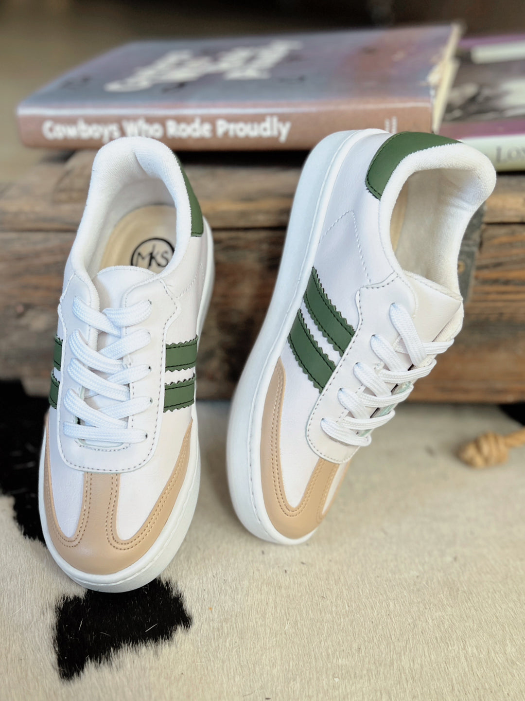Women's Double Stripe Green Sneakers | gussieduponline