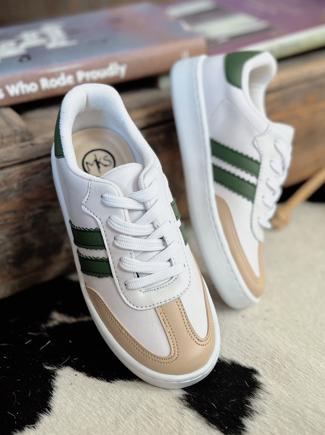 Women's Double Stripe Green Sneakers | gussieduponline