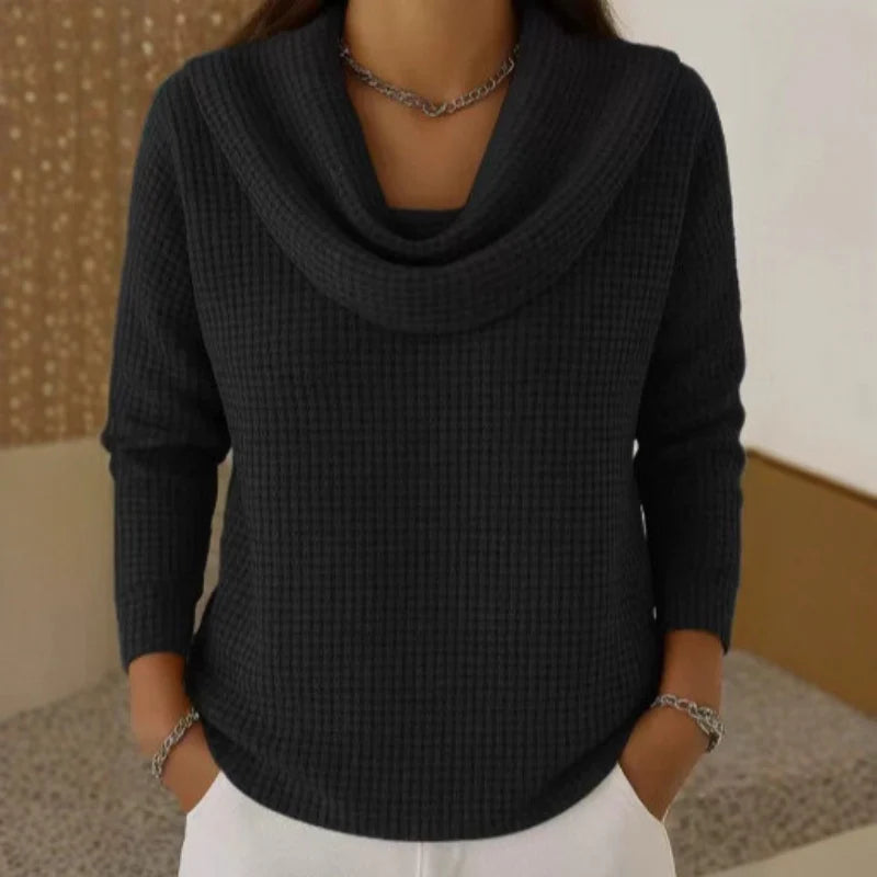 Karen – Warm Waffle Knit Sweater With Elegant Cowl Neck
