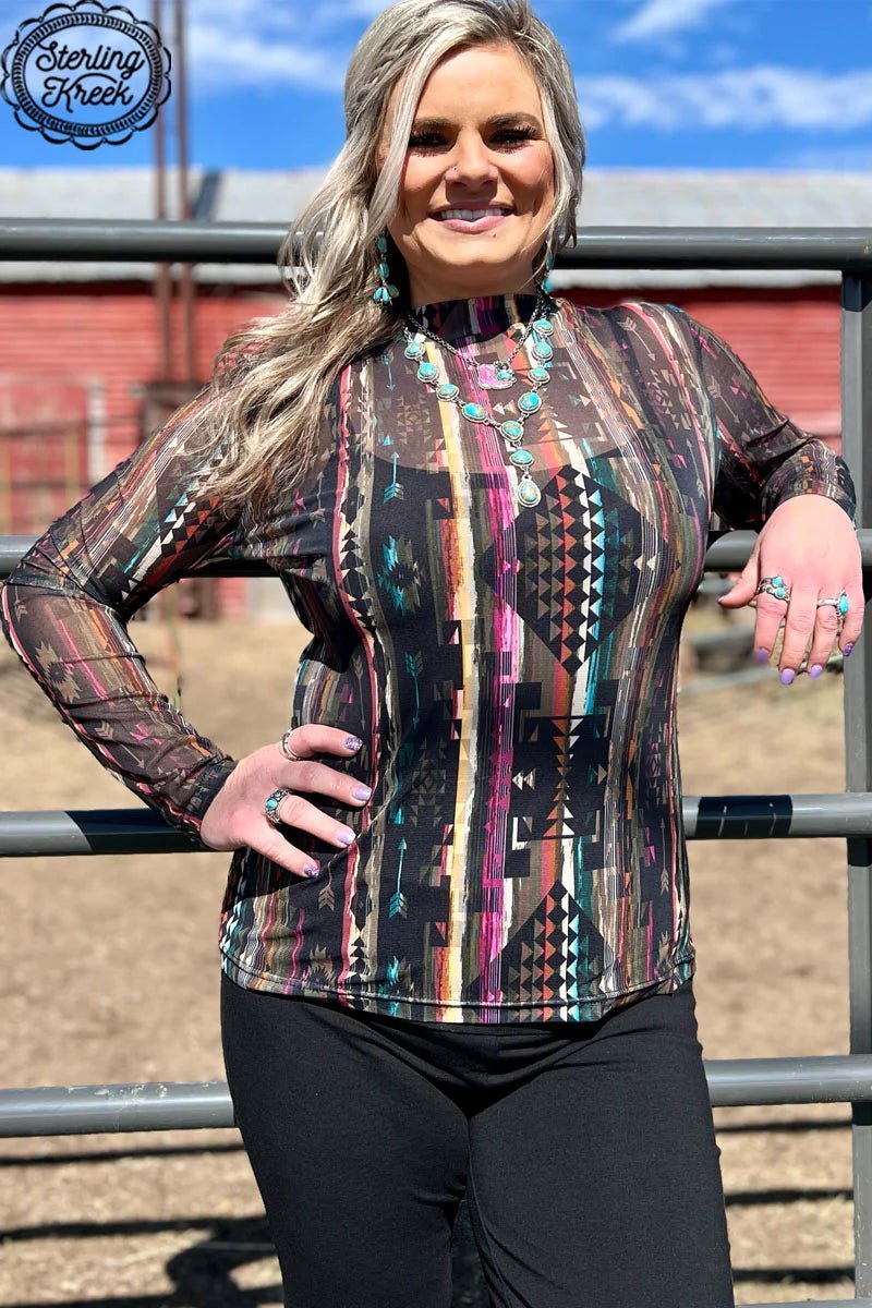 PLUS Aztec Warrior Mesh Top | gussieduponline