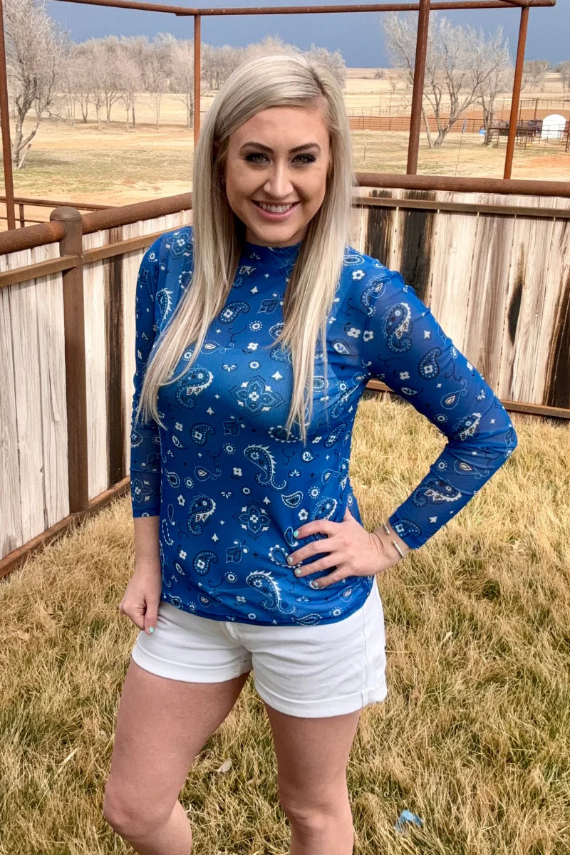 Sterling Kreek Bandana Babe Blue Mesh Top