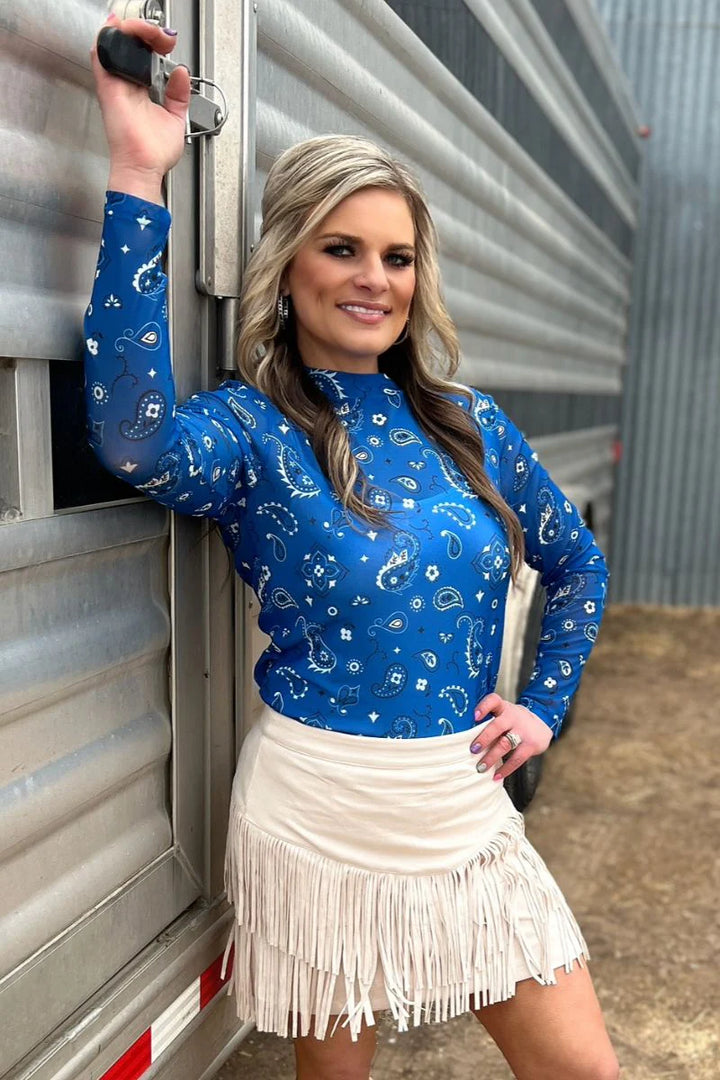 Sterling Kreek Bandana Babe Blue Mesh Top