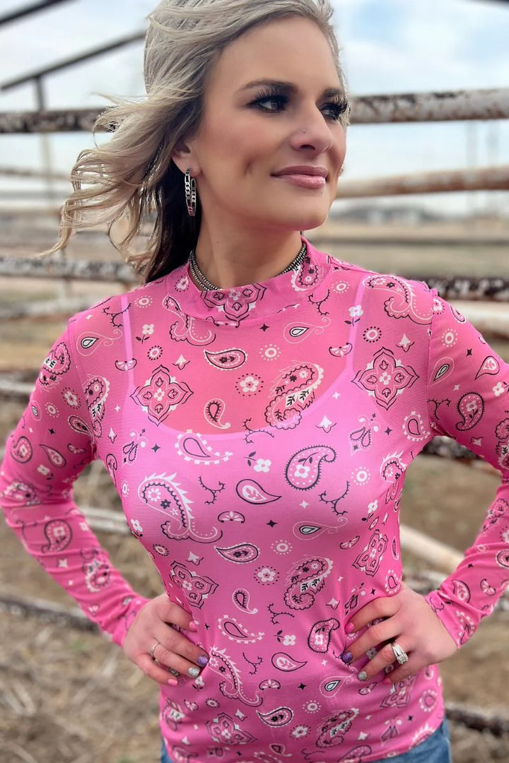 Sterling Kreek Bandana Babe Pink Mesh Top