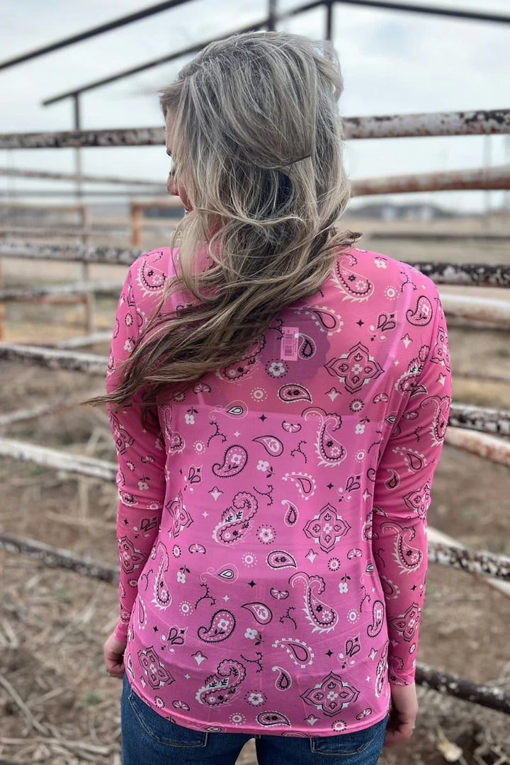 Sterling Kreek Bandana Babe Pink Mesh Top