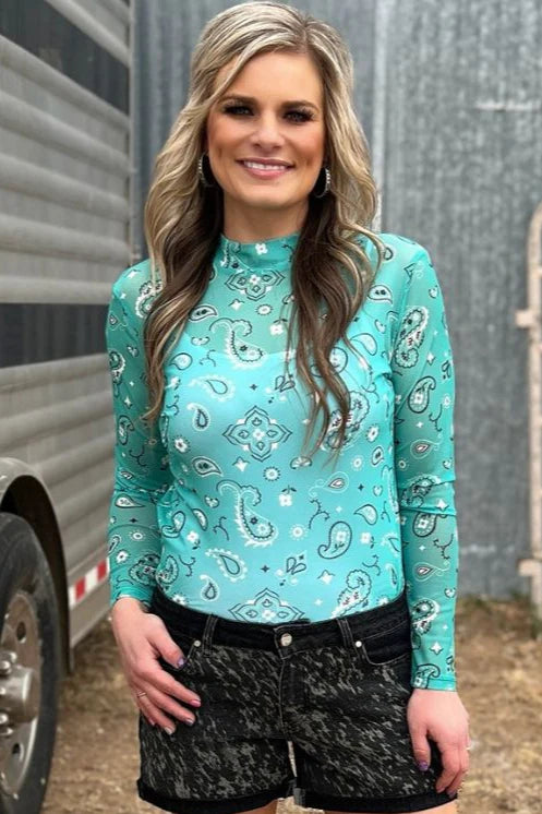 Sterling Kreek Bandana Babe Turquoise Mesh Top