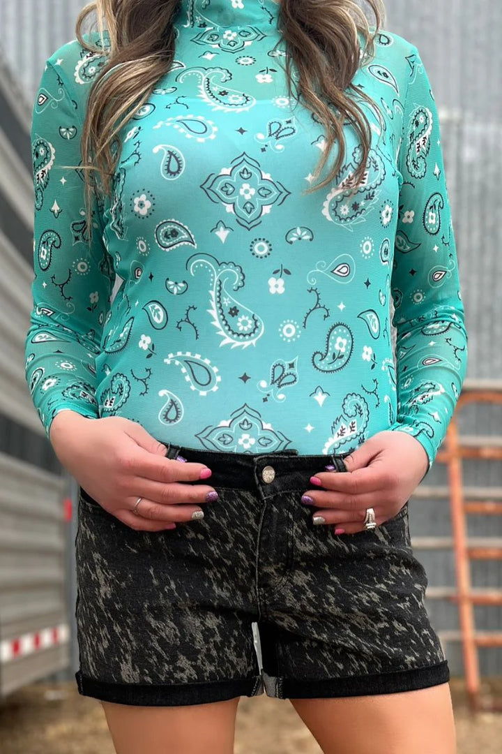 Sterling Kreek Bandana Babe Turquoise Mesh Top