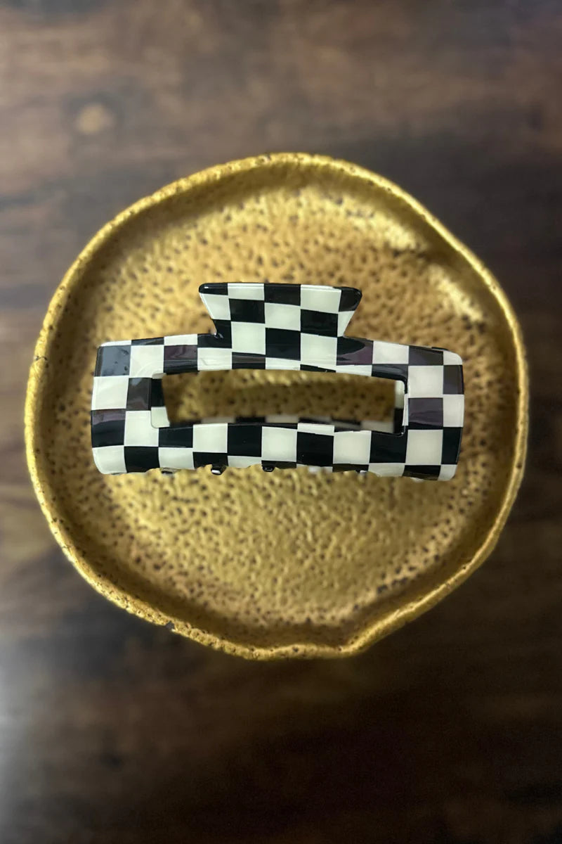 Sterling Kreek Checked Funky Frontier Claw Clip-Black