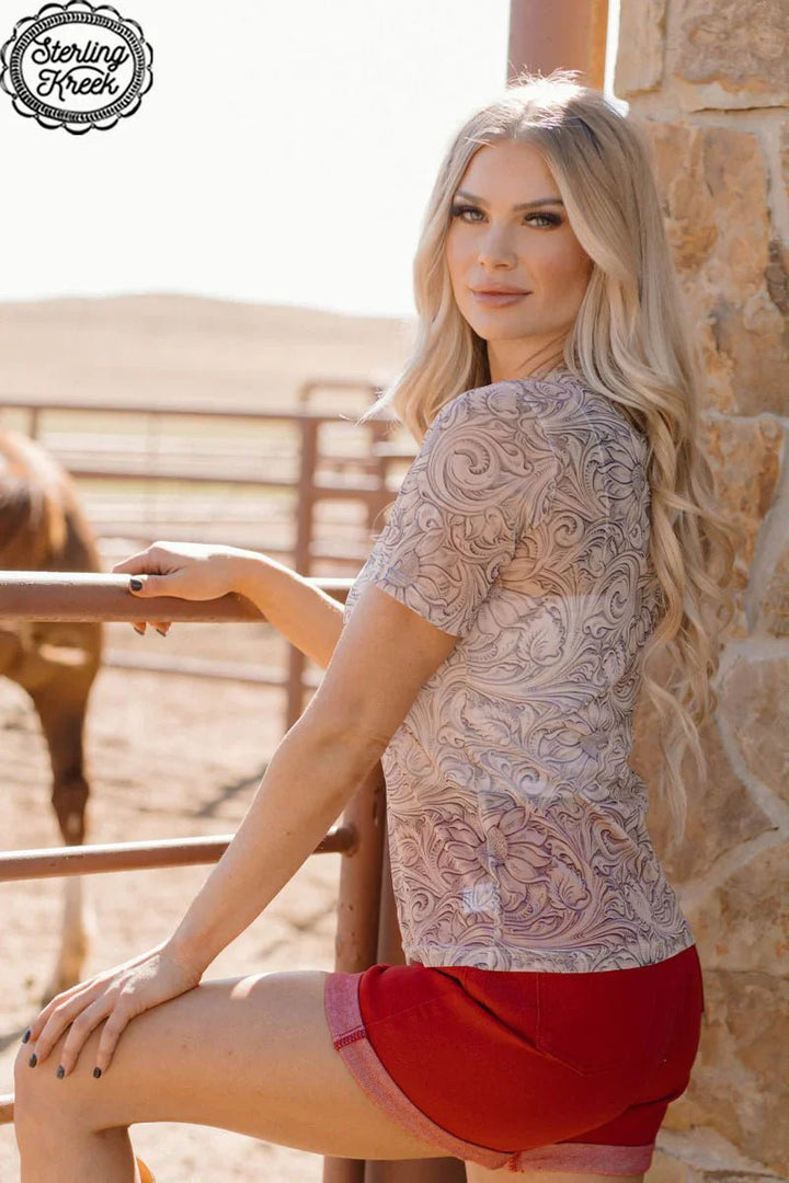 PLUS Sterling Kreek Country Tooled Mesh Top | gussieduponline