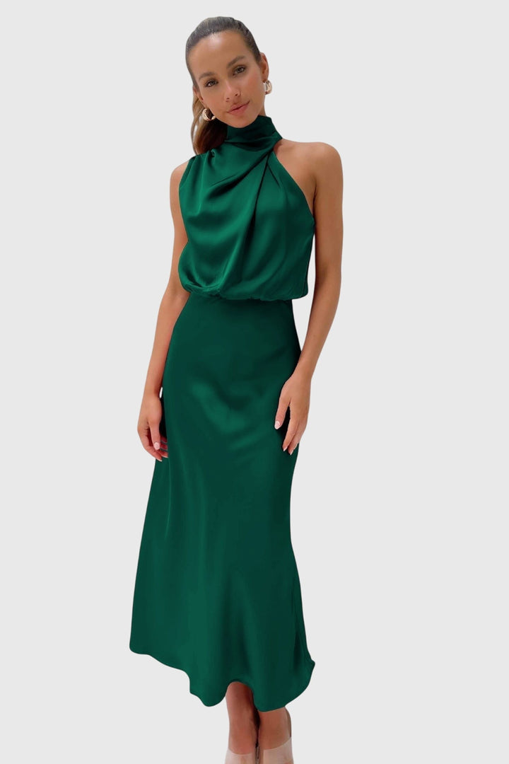 Ava | Glamorous Satin Halter Dress