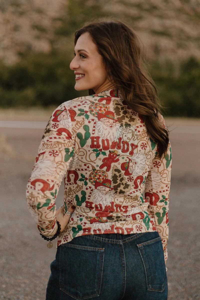 Sterling Kreek Howdy Santa Mesh Top*