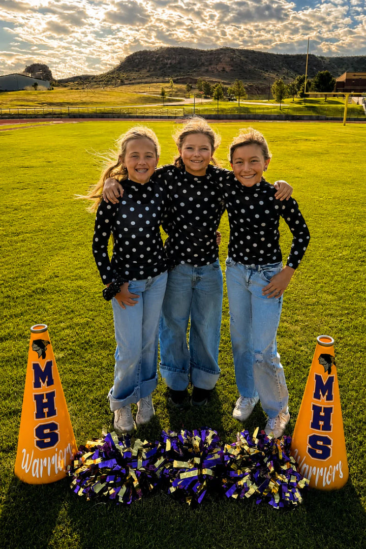 KIDS Kick Off Season Black & White Polka Dot Mesh Top
