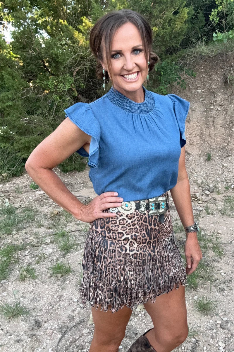 Fort Worth Leopard Fringe Skirt